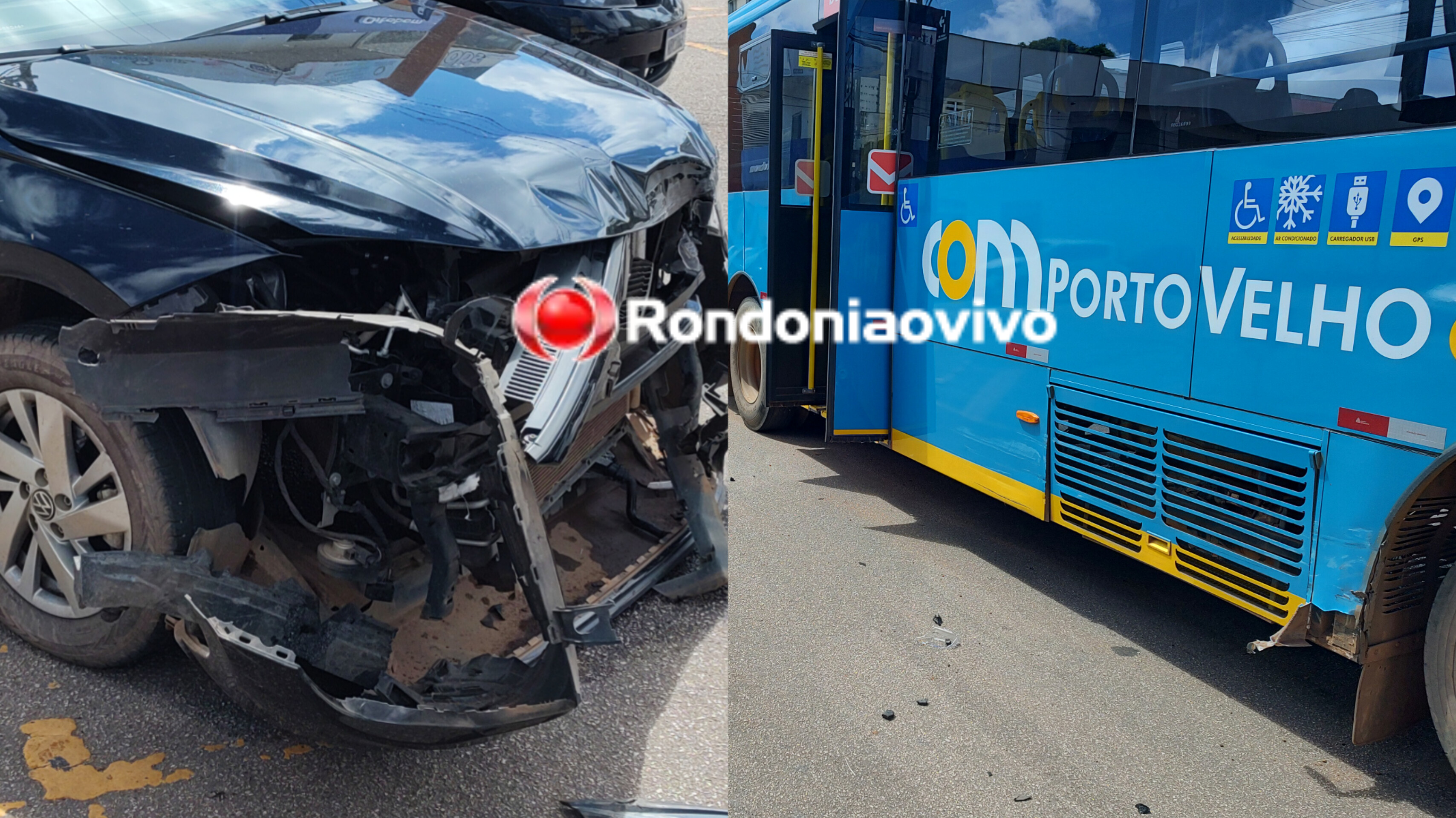 TRÂNSITO: Acidente entre ônibus e carro de motorista de aplicativo na Avenida Carlos Gomes