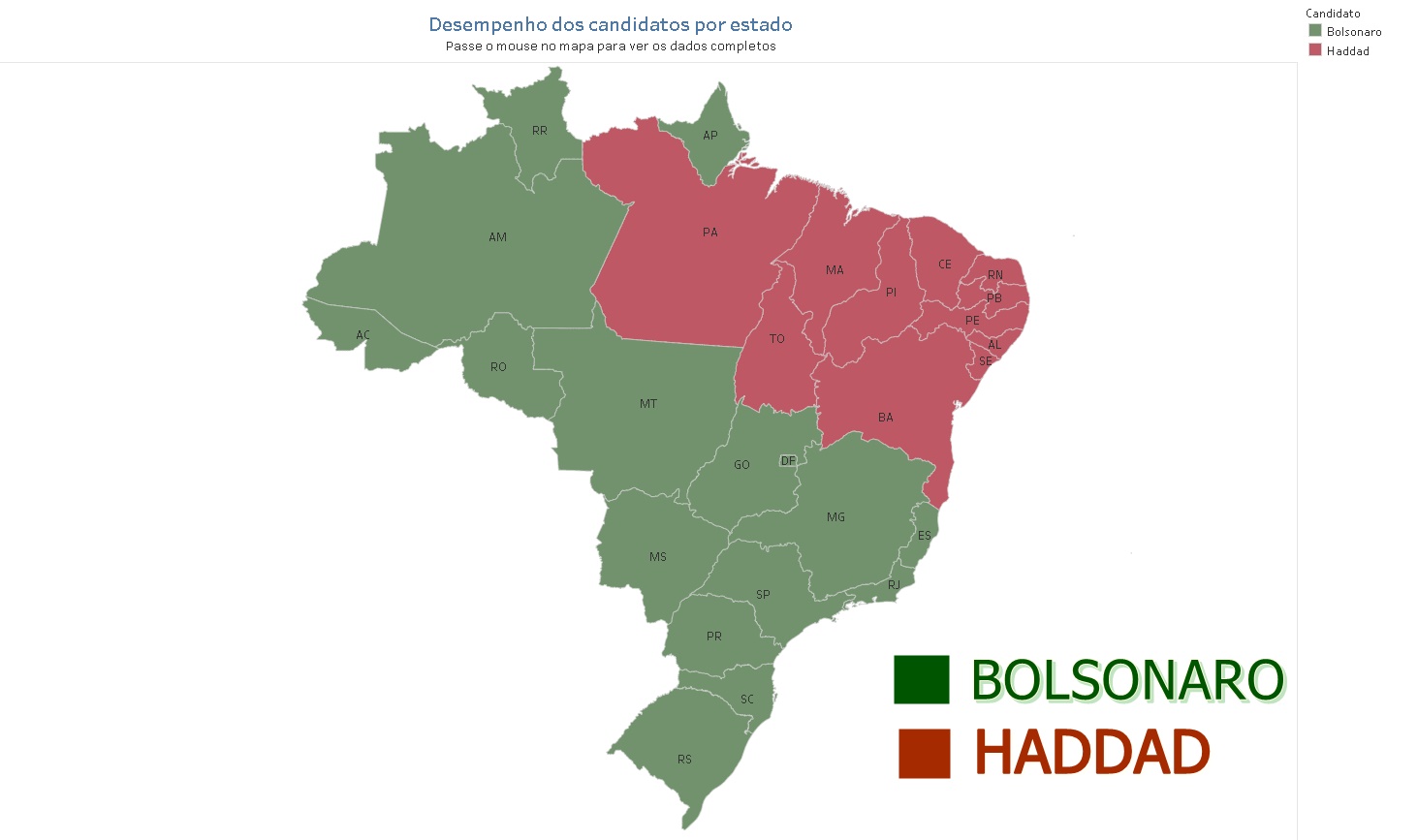 DIVISÃO: Bolsonaro vence em 16 estados, Haddad em 11