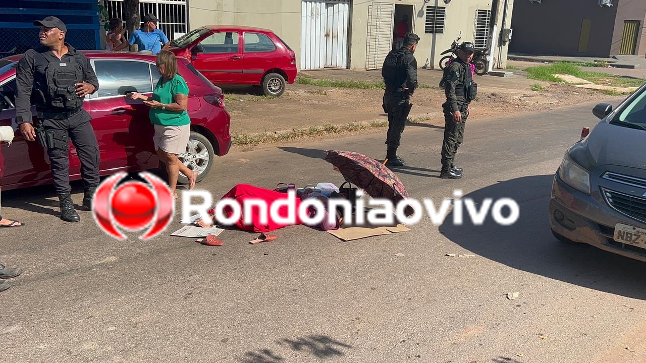 URGENTE: Mulher em moto é atingida por carro ao desviar de buraco na Guaporé