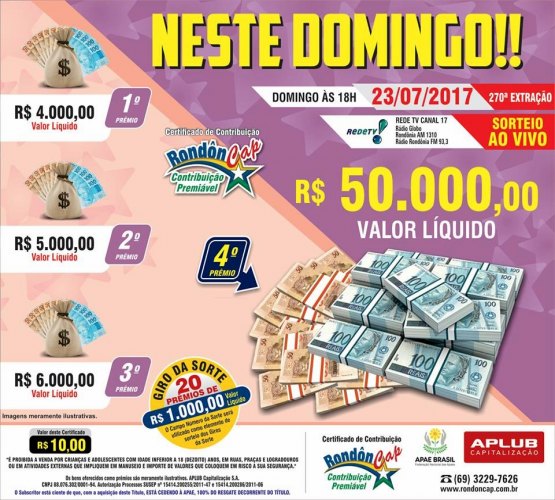 Rondoncap sorteará 50 mil reais neste domingo