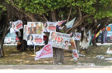 CRIME - Petistas transformam árvore em penduricalho de propaganda eleitoral de Dilma Roussef e outros