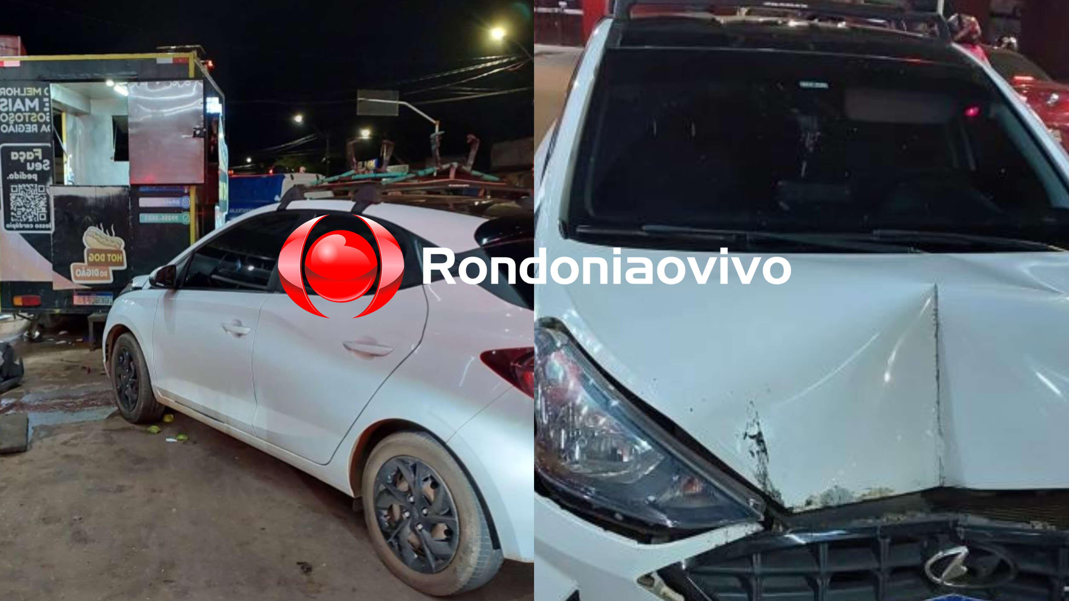 SEM CONTROLE: Motorista de HB20 foge após atingir trailer de lanchonete 