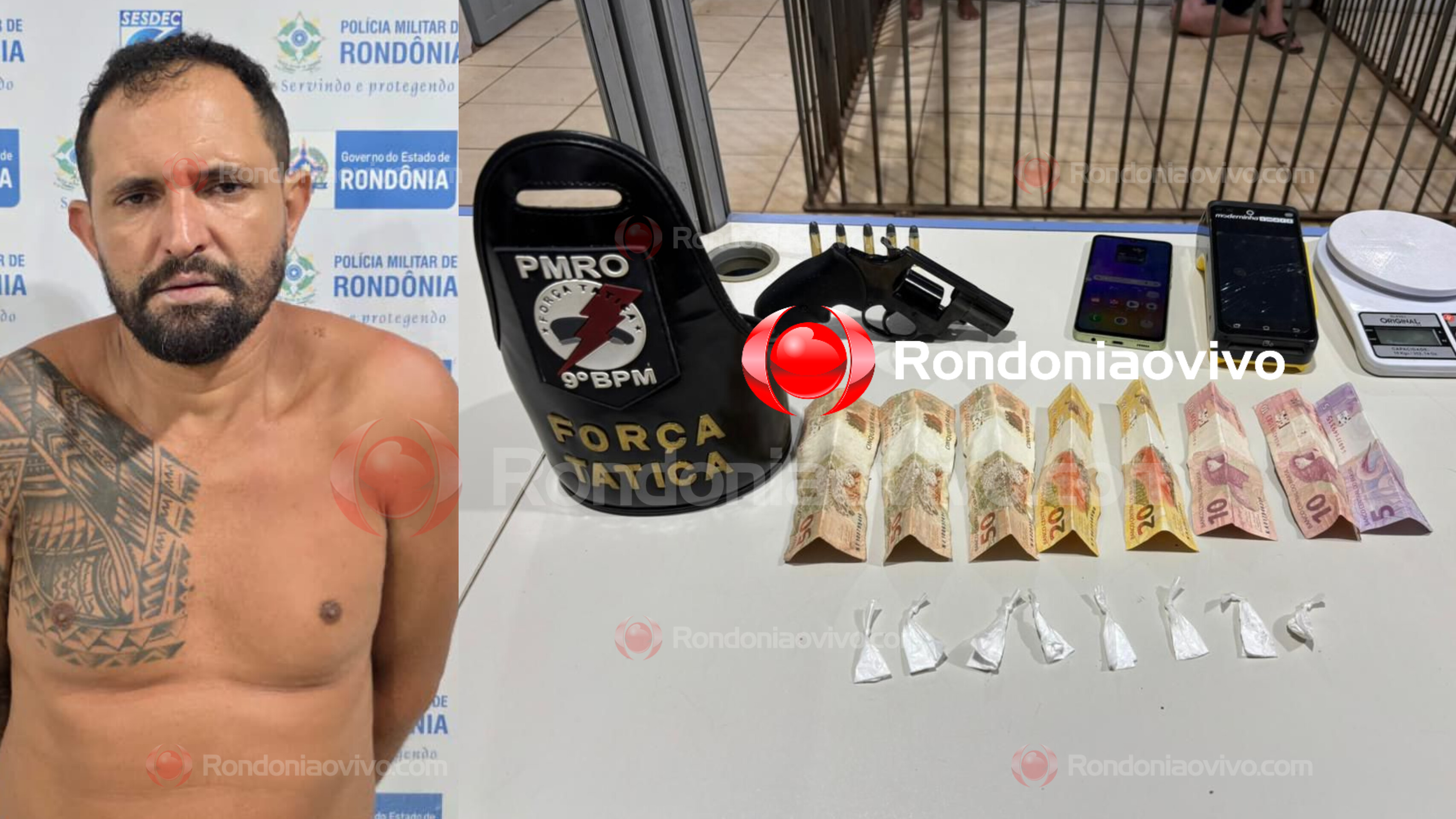 TRAFICANDO: Força Tática do 9° BPM prende dono de distribuidora com drogas e arma 