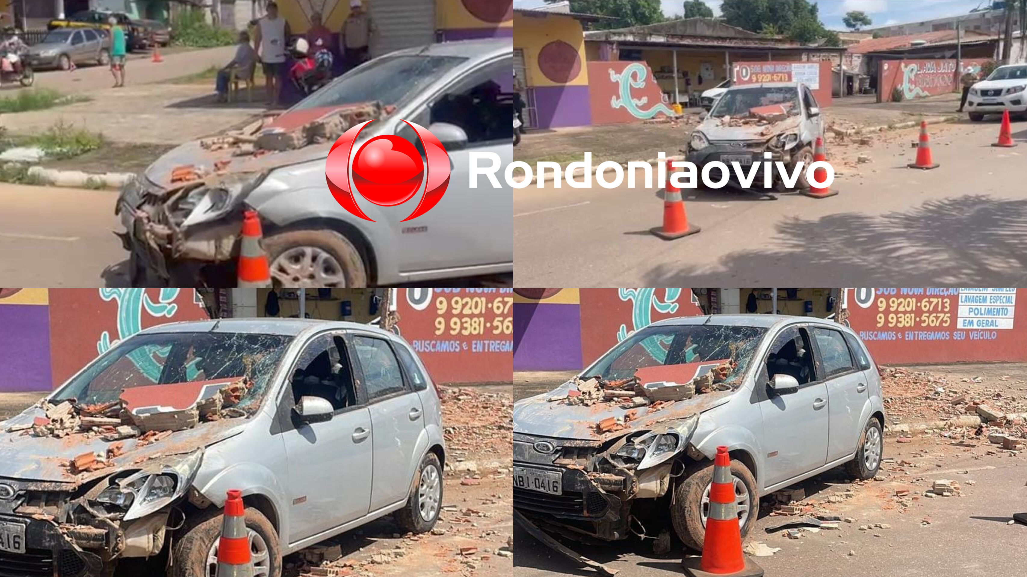 DESGOVERNADO: Idoso de 86 anos, invade lava jato, derruba muro e atinge carro elétrico 