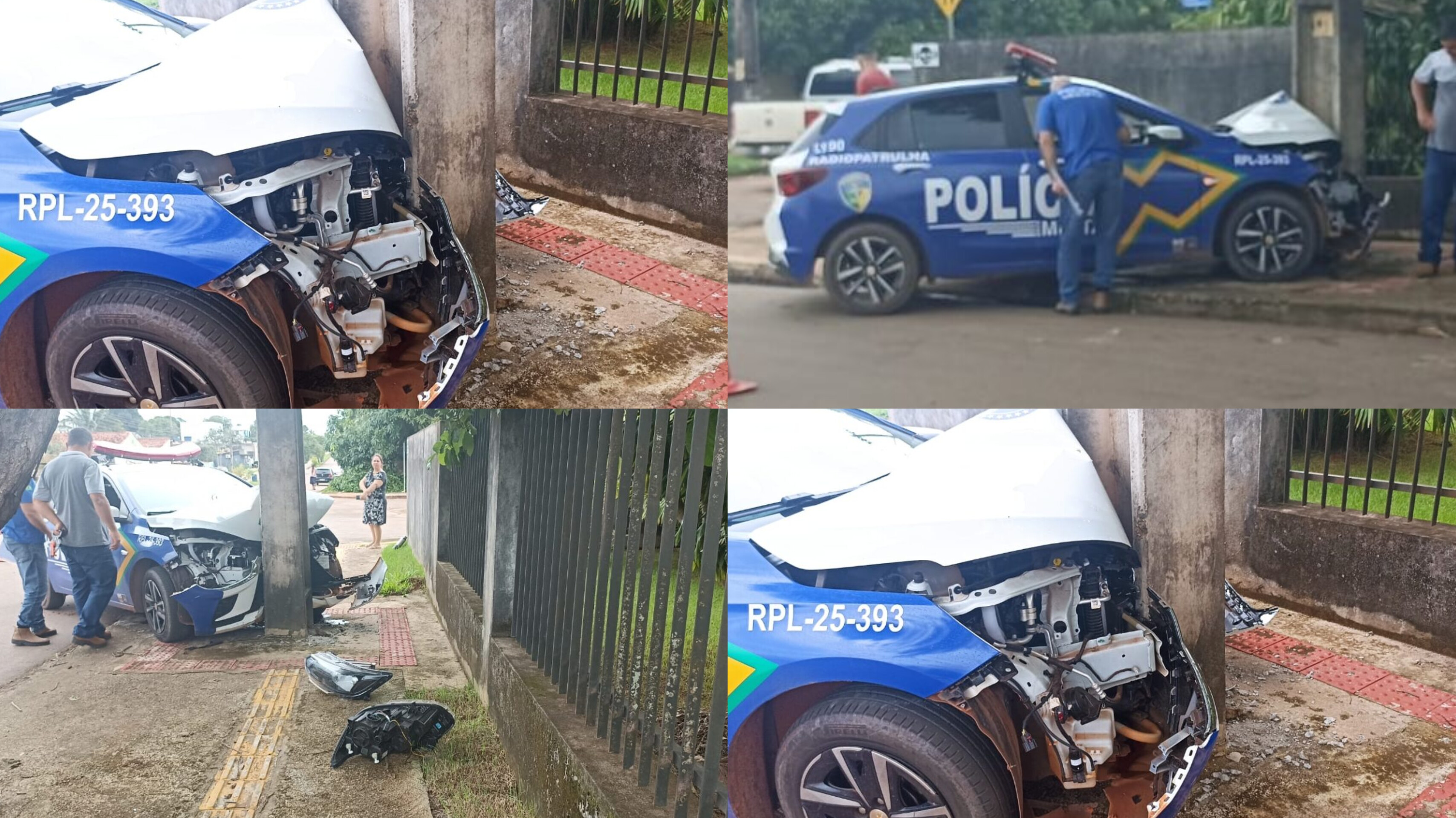 PERSEGUIÇÃO: Policiais militares ficam feridos após viatura bater fortemente em poste