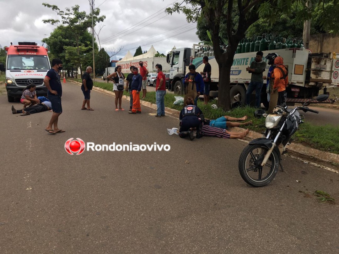 NA GUAPORÉ: Idoso e casal ficam lesionados após atropelamento em avenida de Porto Velho