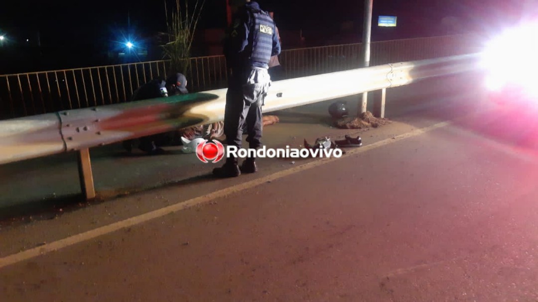 FRATURA EXPOSTA: Motociclista sofre grave acidente em viaduto na BR-364 em Porto Velho