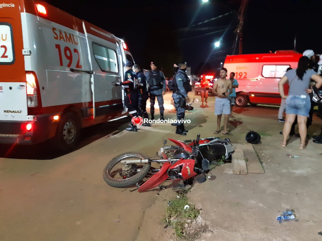 ULTRAPASSAGEM: Choque frontal entre motocicletas deixa homem com fratura exposta na perna