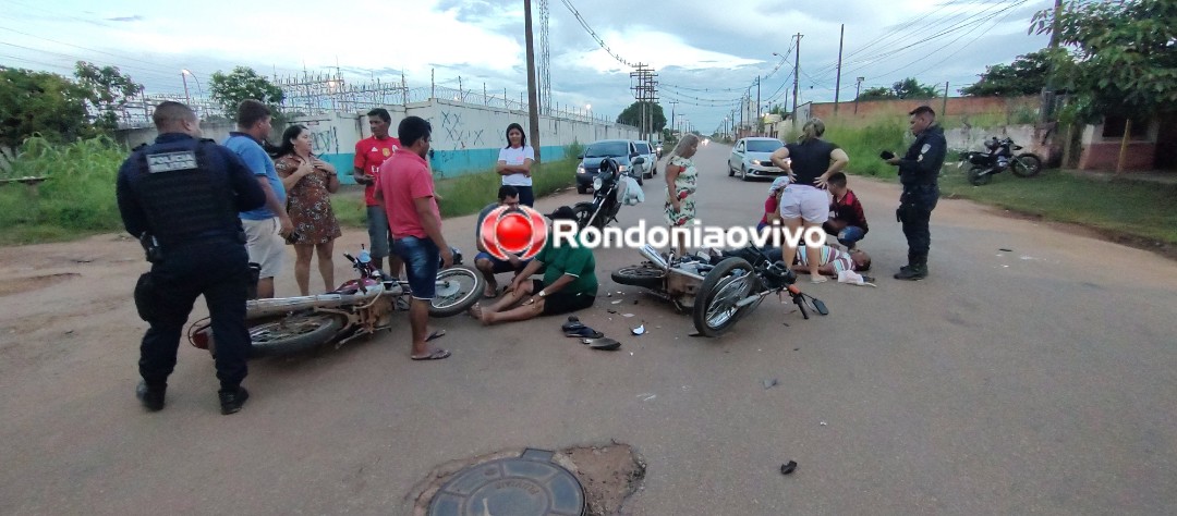 ASSISTA: Colisão frontal entre motos deixa criança e dois homens feridos