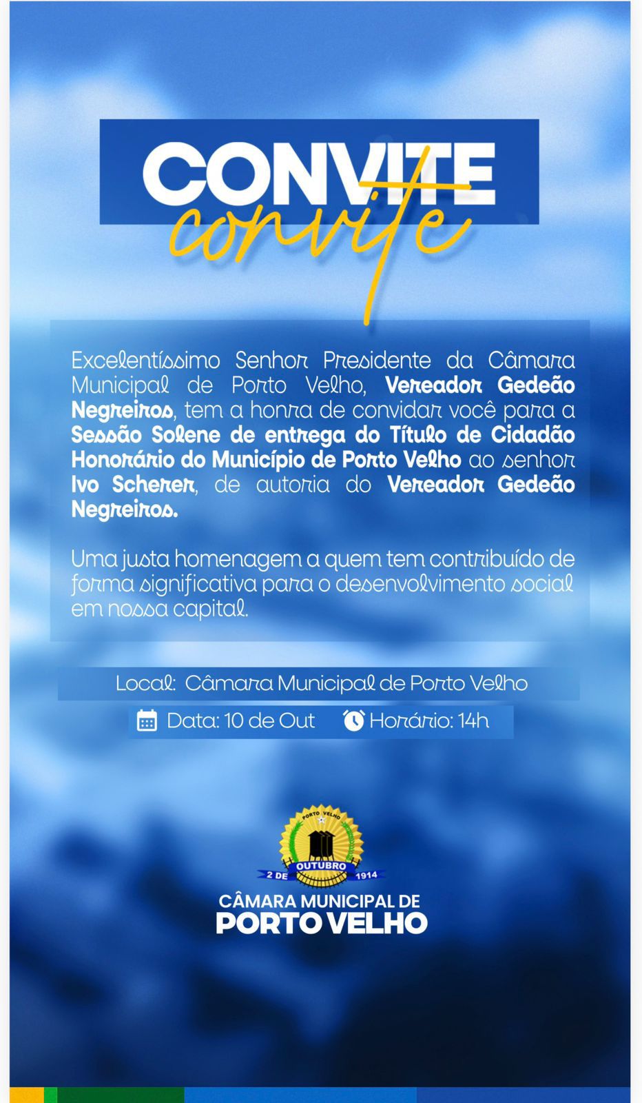 CÂMARA DE PVH:  Sessão Solene distribui homenagens nesta sexta-feira (10)