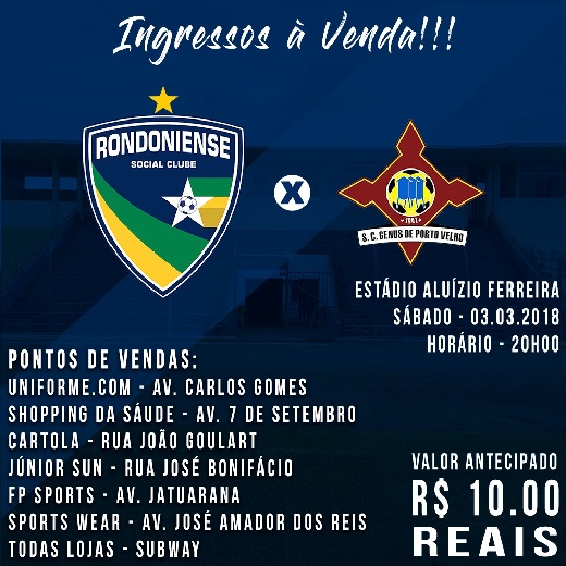 Ingressos estão à venda para Rondoniense x Genus