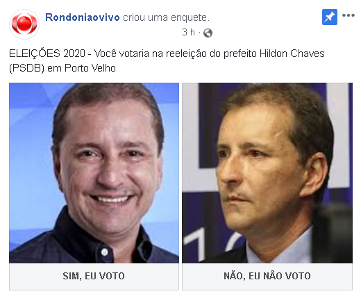 ENQUETE: Você votaria na reeleição do prefeito Hildon Chaves (PSDB) em Porto Velho?