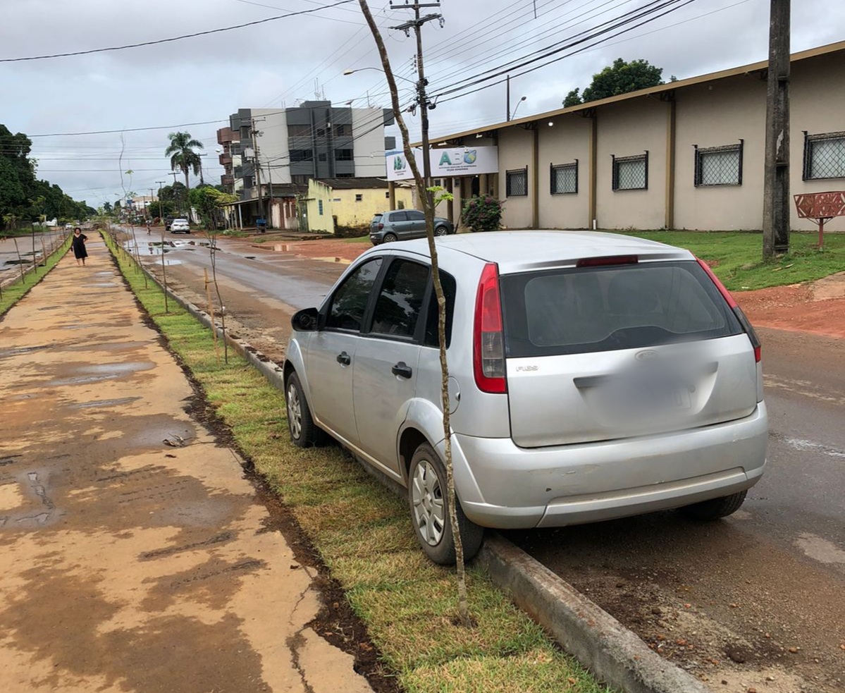 INSENSÍVEL: Carro é estacionado em canteiro da Prefeitura e internautas protestam