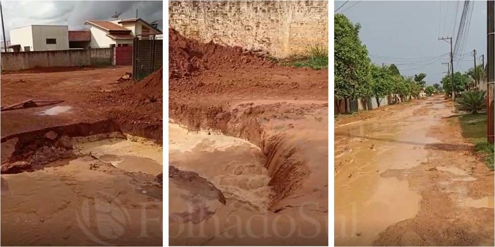PROBLEMA: Chuva destrói rua e moradores reclamam de obras de drenagem no local