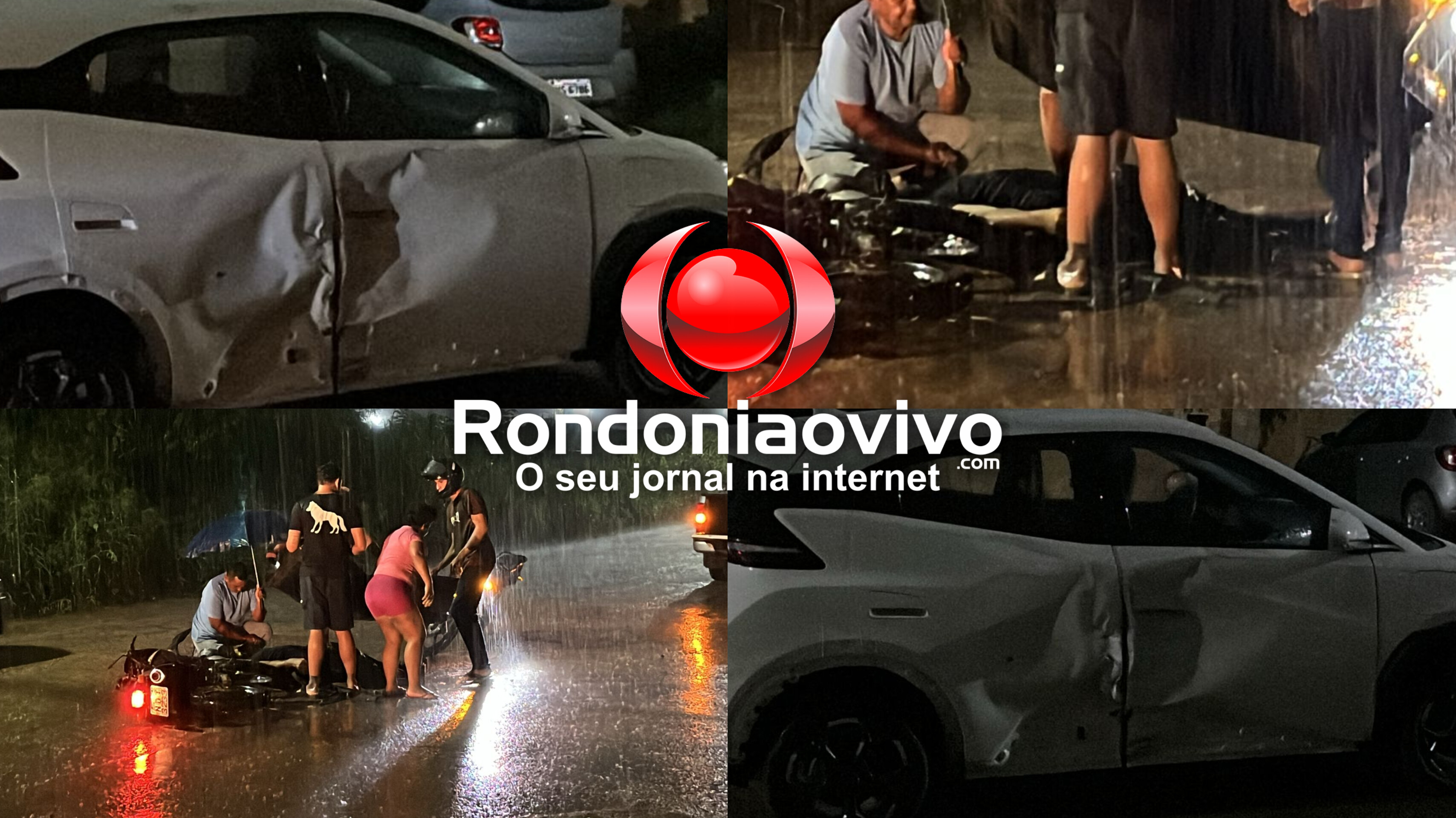 URGENTE: Motociclista é vítima de grave acidente durante forte chuva