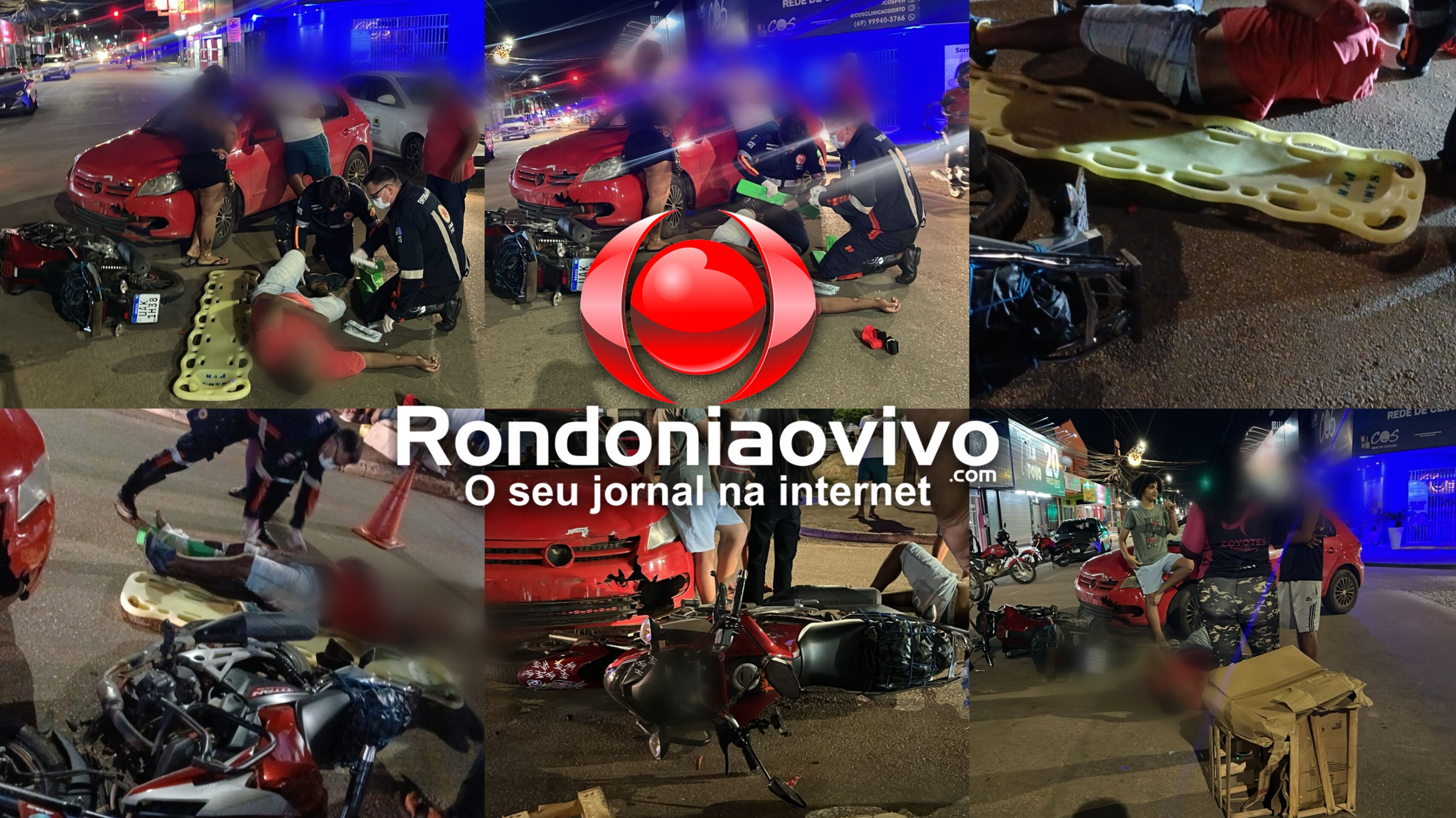 DE FRENTE: Motoboy sofre fratura na perna após colisão frontal contra carro