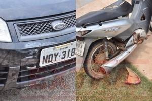 Carro e moto colidem e uma pessoa fica ferida