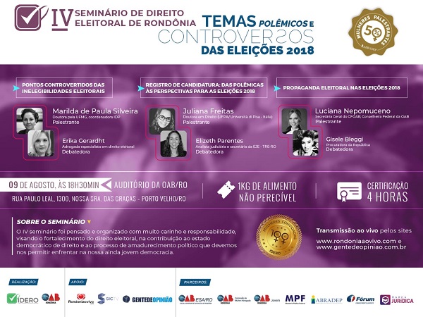 EVENTO: IV Seminário de Direito Eleitoral de RO será realizado no próximo dia 9 de agosto