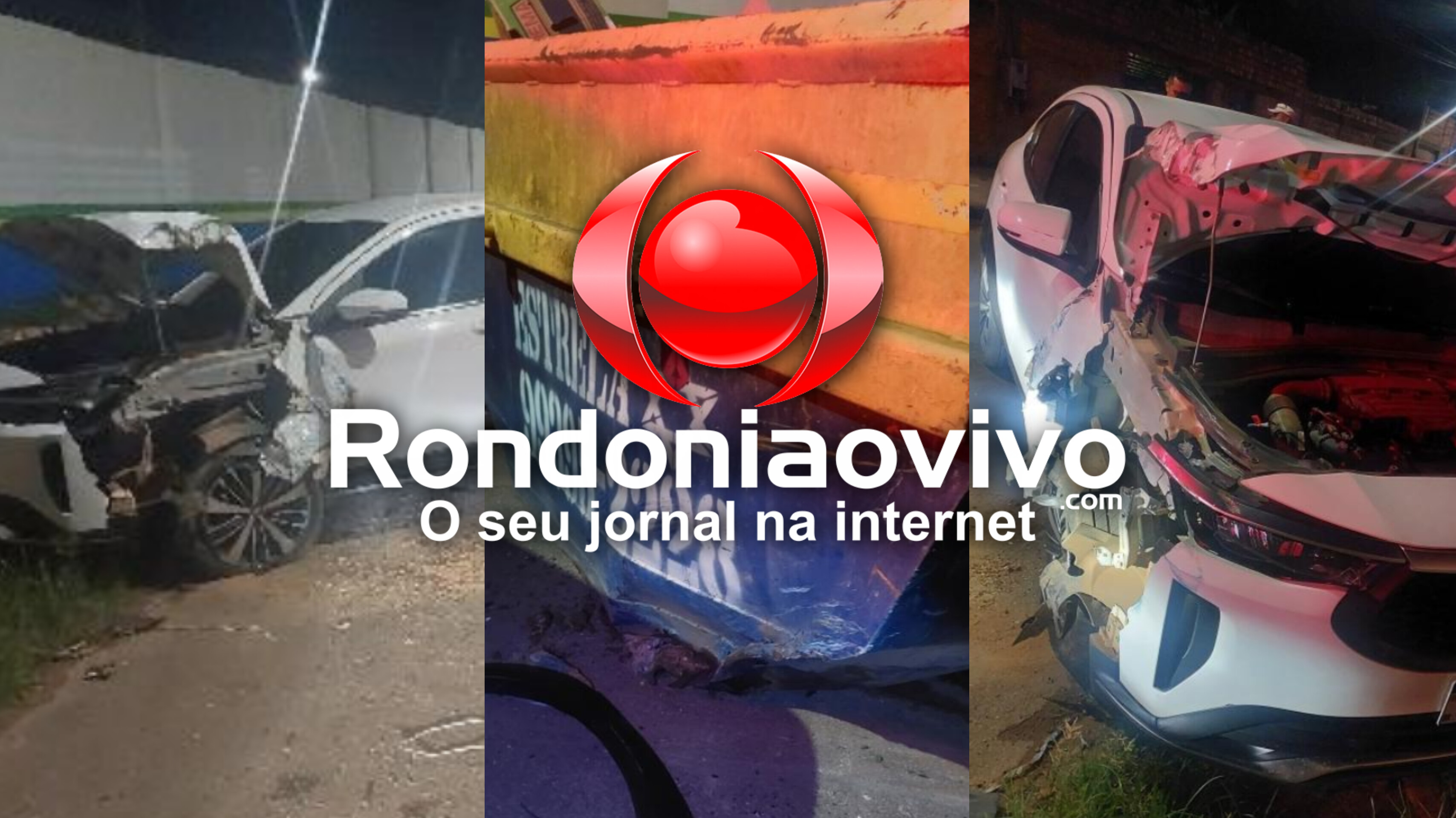 ARRANCOU O SORO: Motorista foge de hospital após bater carro contra caçamba de entulho