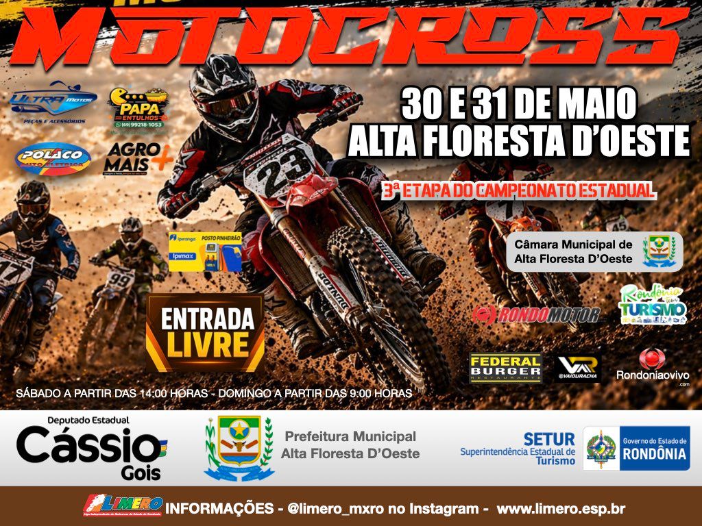 LIMERO: Alta Floresta D'Oeste sedia 3ª etapa do Estadual de Motocross neste fim de semana