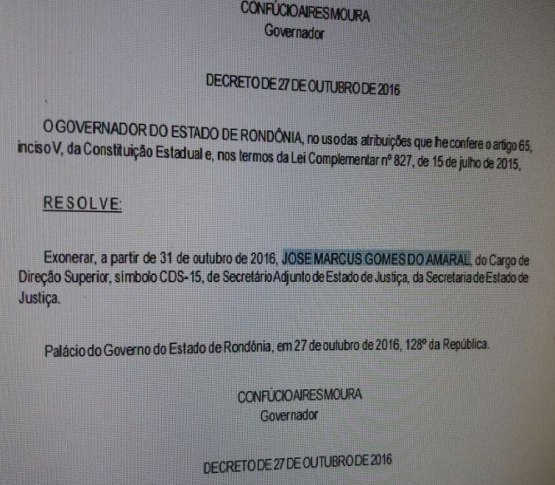 Governador manda exonerar Secretário Adjunto de Estado de Justiça