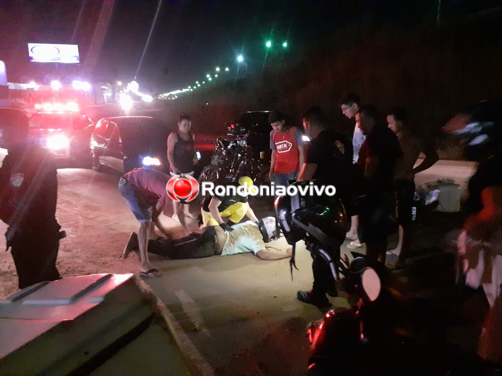 PERDEU O CONTROLE: Motoboy fica lesionado após sofrer queda no viaduto de Porto Velho