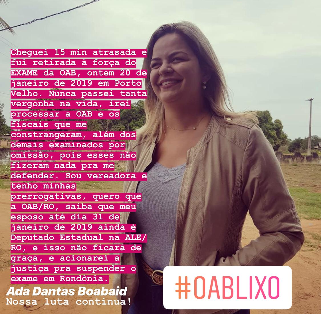 FAKE NEWS: OAB-RO diz que banner com ameaças de vereadora Ada Boabaid à instituição é falso