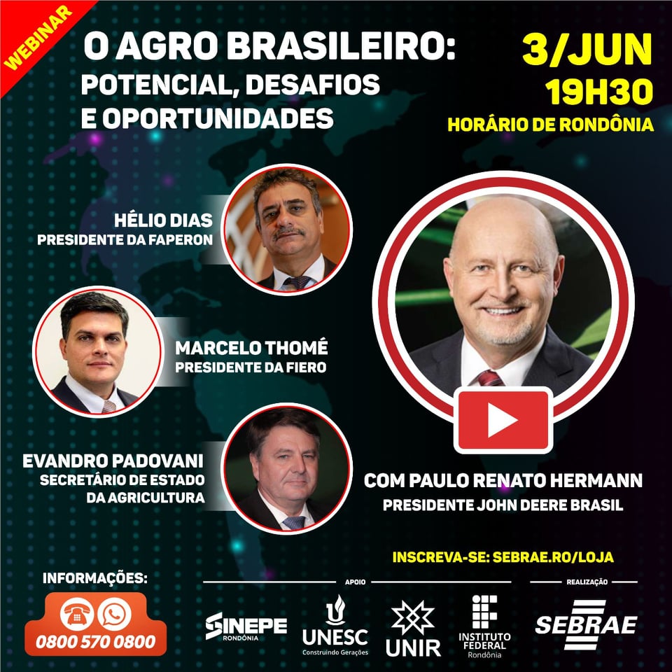 SEMINÁRIO ONLINE: Unesc é parceira do Sebrae em webinar sobre o agronegócio brasileiro