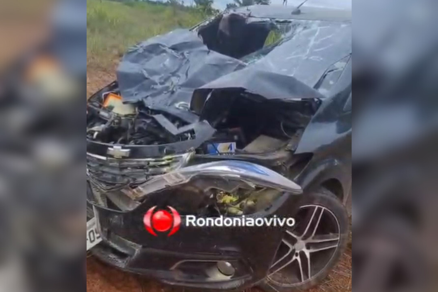 SAIU DA PISTA: Carro atropela vaca na BR-319 e fica destruído
