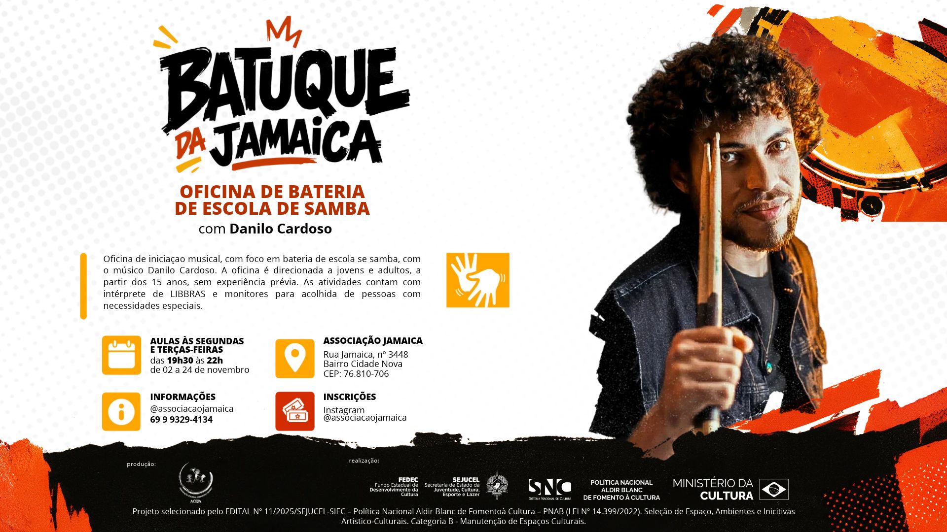 CULTURA: Batuque da Jamaica abre 30 vagas para oficina de bateria na periferia de PVH