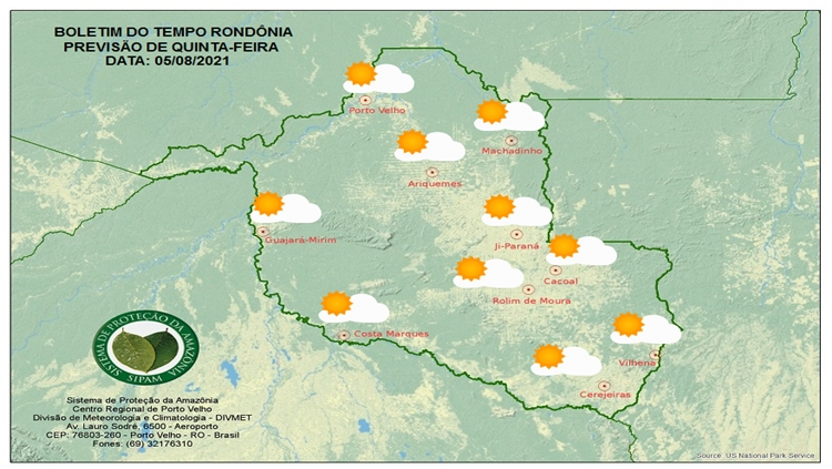 CLIMA: Confira a previsão do tempo para esta quinta-feira (05) em Rondônia 