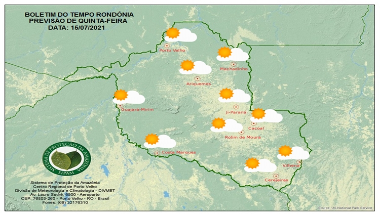 CLIMA: Confira a previsão do tempo para esta quinta-feira (15) em Rondônia 