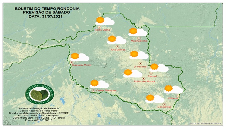 CLIMA: SIPAM prevê temperaturas amenas em todo o estado para o sábado (31)