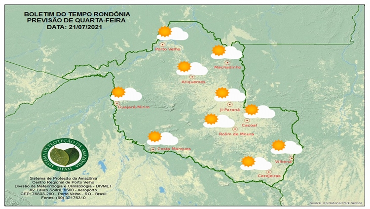 CLIMA: Confira a previsão do tempo para esta quarta-feira (21) em Rondônia 