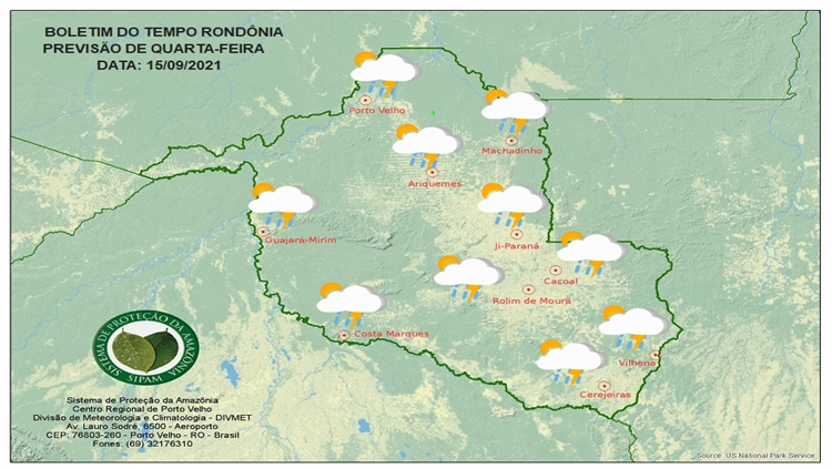 CLIMA: Confira a previsão do tempo para esta quarta-feira (15) em Rondônia 