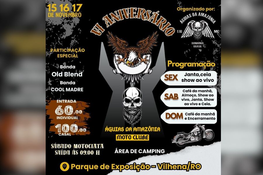 VILHENA: Moto Clube Águias da Amazônia comemora sexto aniversário com grande evento