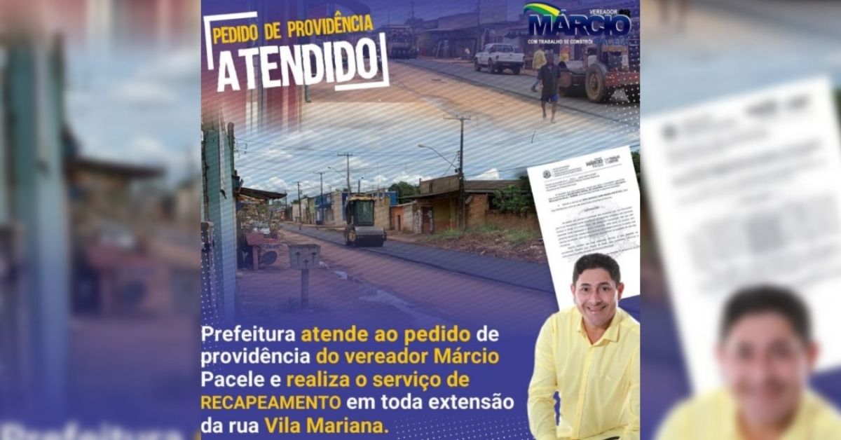 SERVIÇOS: Prefeitura realiza recapeamento da rua Vila Mariana a pedido de Márcio Pacele