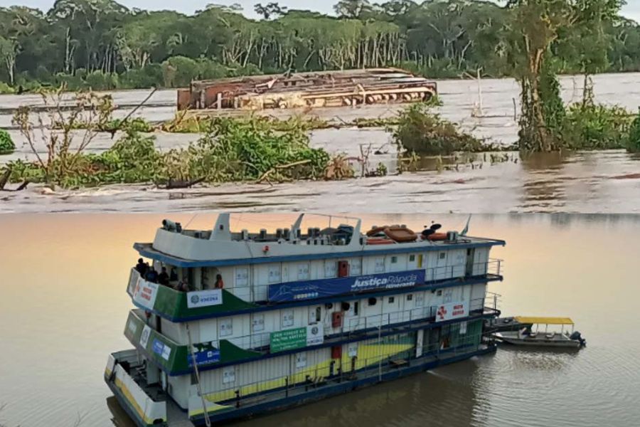 SINISTRO: Barco Hospital do governo afundou em Guajará-Mirim 