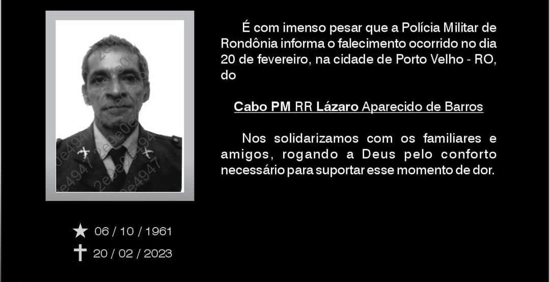 LUTO NA PM: Nota de pesar pelo falecimento de cabo da Polícia Militar de Rondônia 