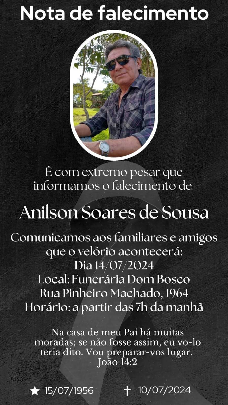 LUTO: Nota pelo falecimento de Anilson Soares de Sousa (1956 – 2024)