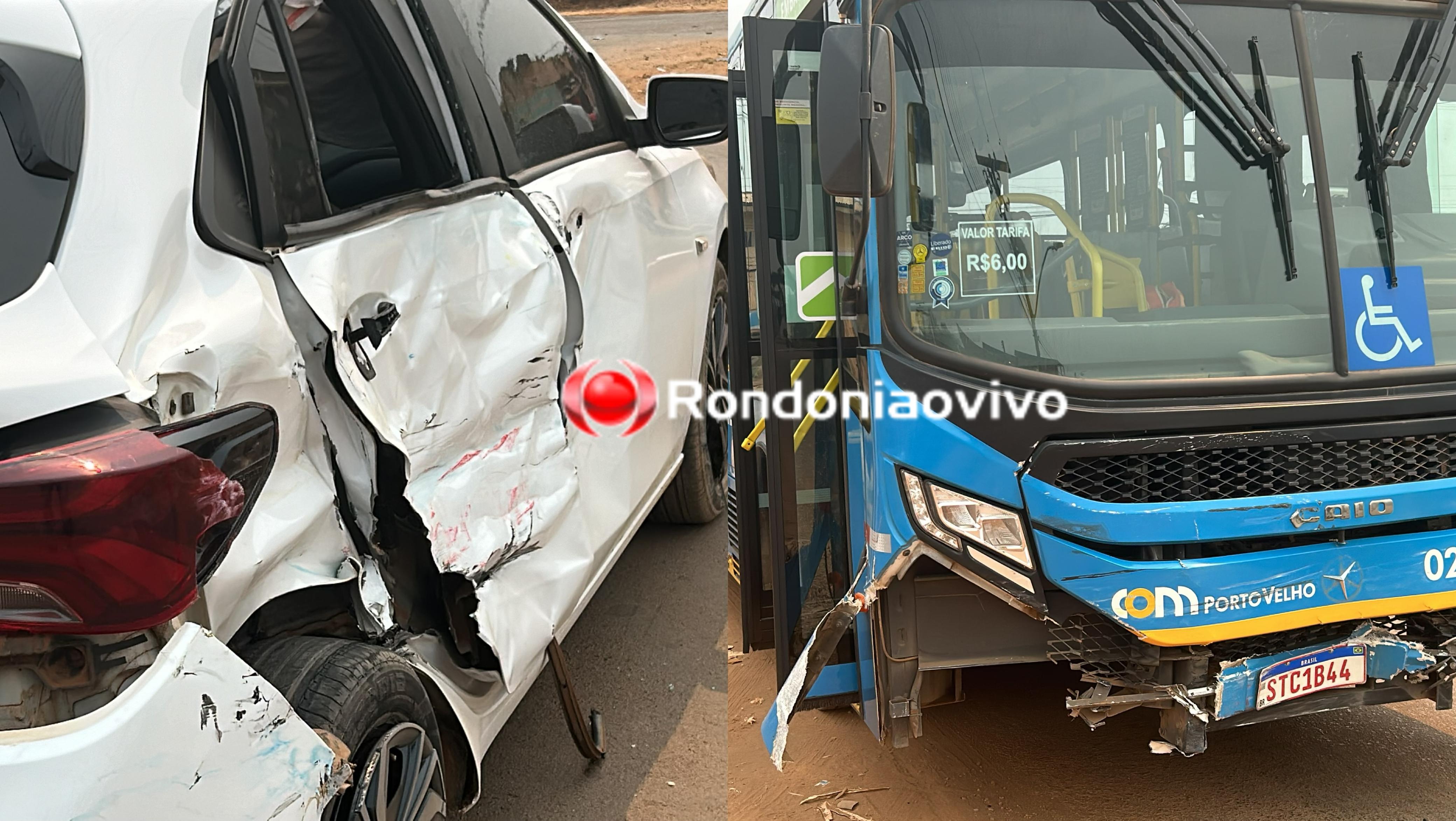 VÍDEO: Colisão entre ônibus e carro de aplicativo deixa passageiro ferido