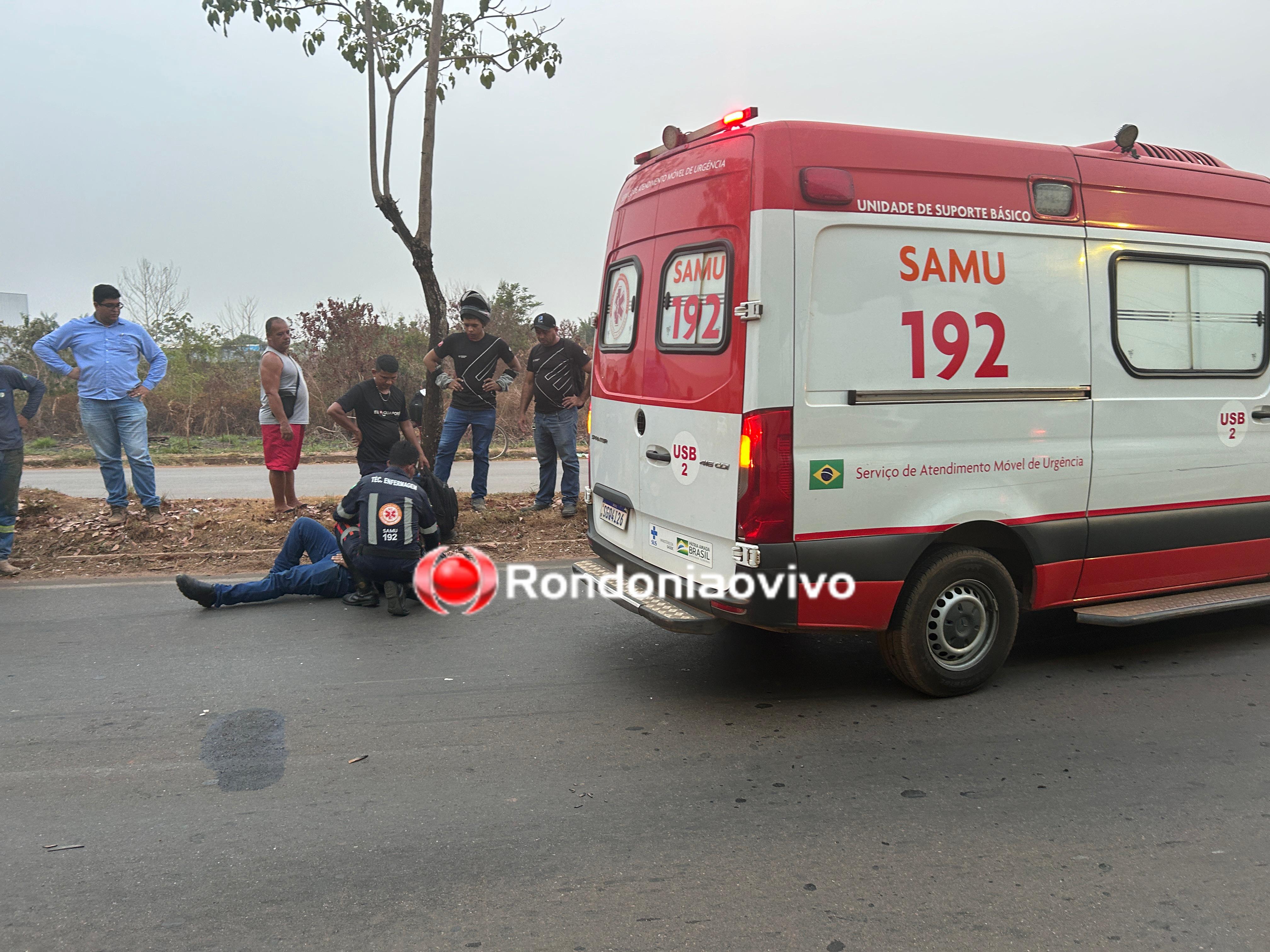 URGENTE: Motociclista quebra o braço após sofrer queda na Avenida Guaporé