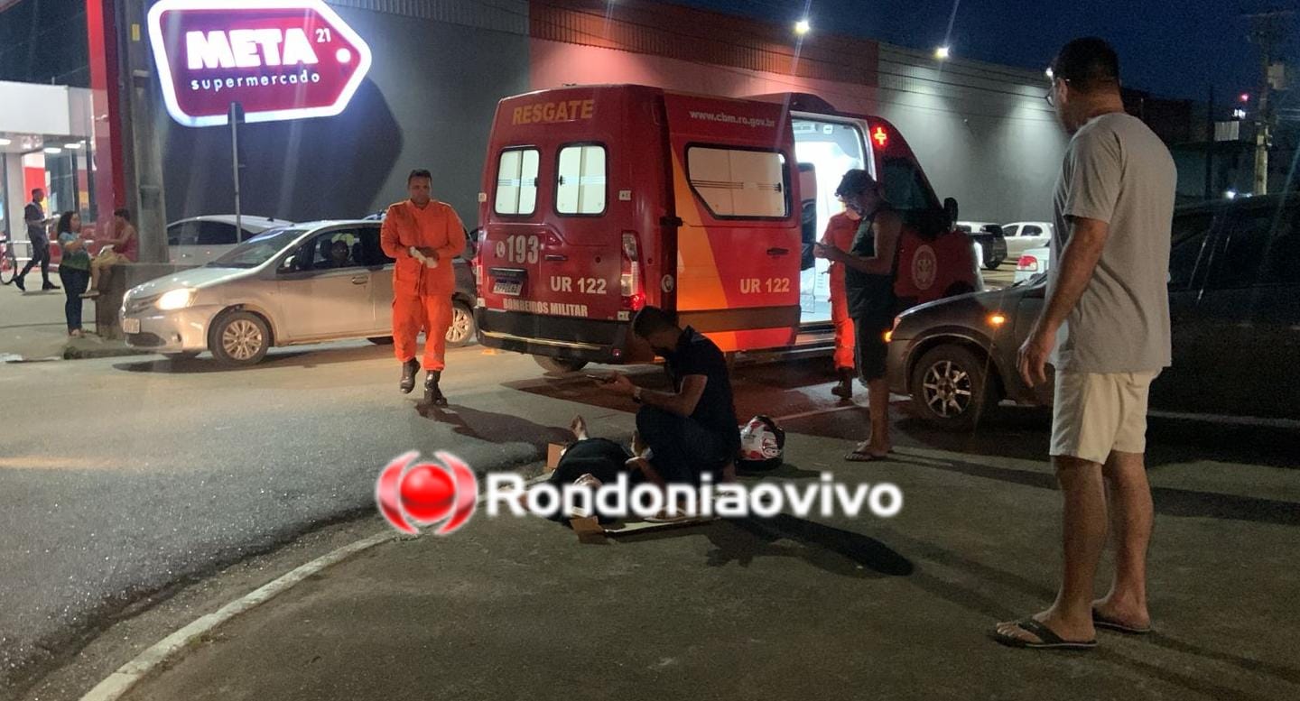 LESIONADA: Passageira de moto é socorrida pelos Bombeiros após acidente na Abunã 