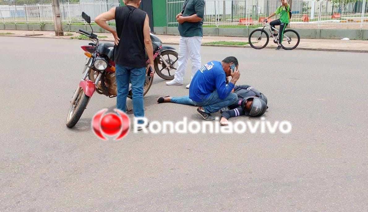 NA CALAMA: Batida entre motos na frente do IFRO deixa mulher com ferimentos 