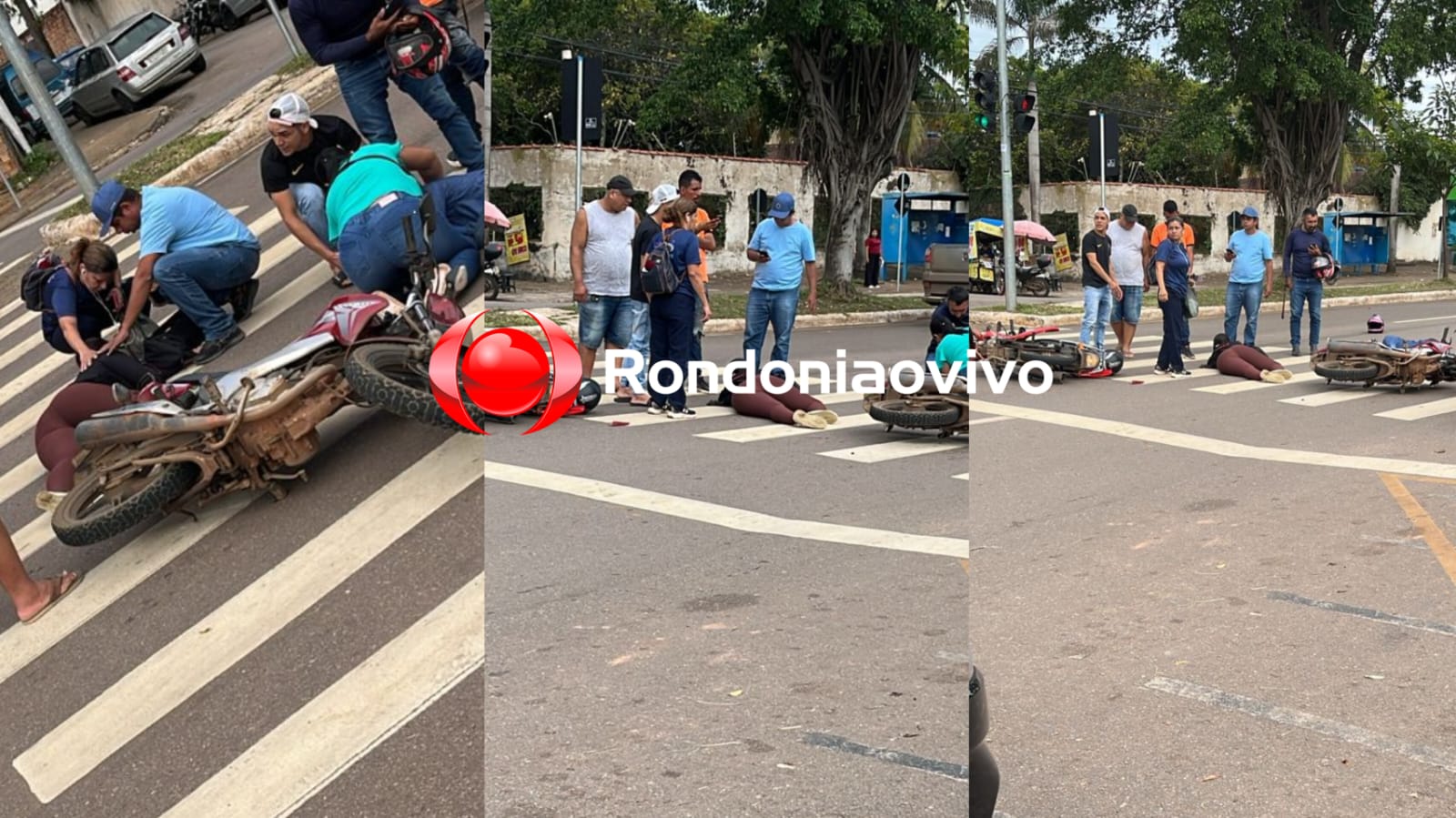 URGENTE: Três pessoas ficam feridas após colisão entre motos na frente do shopping