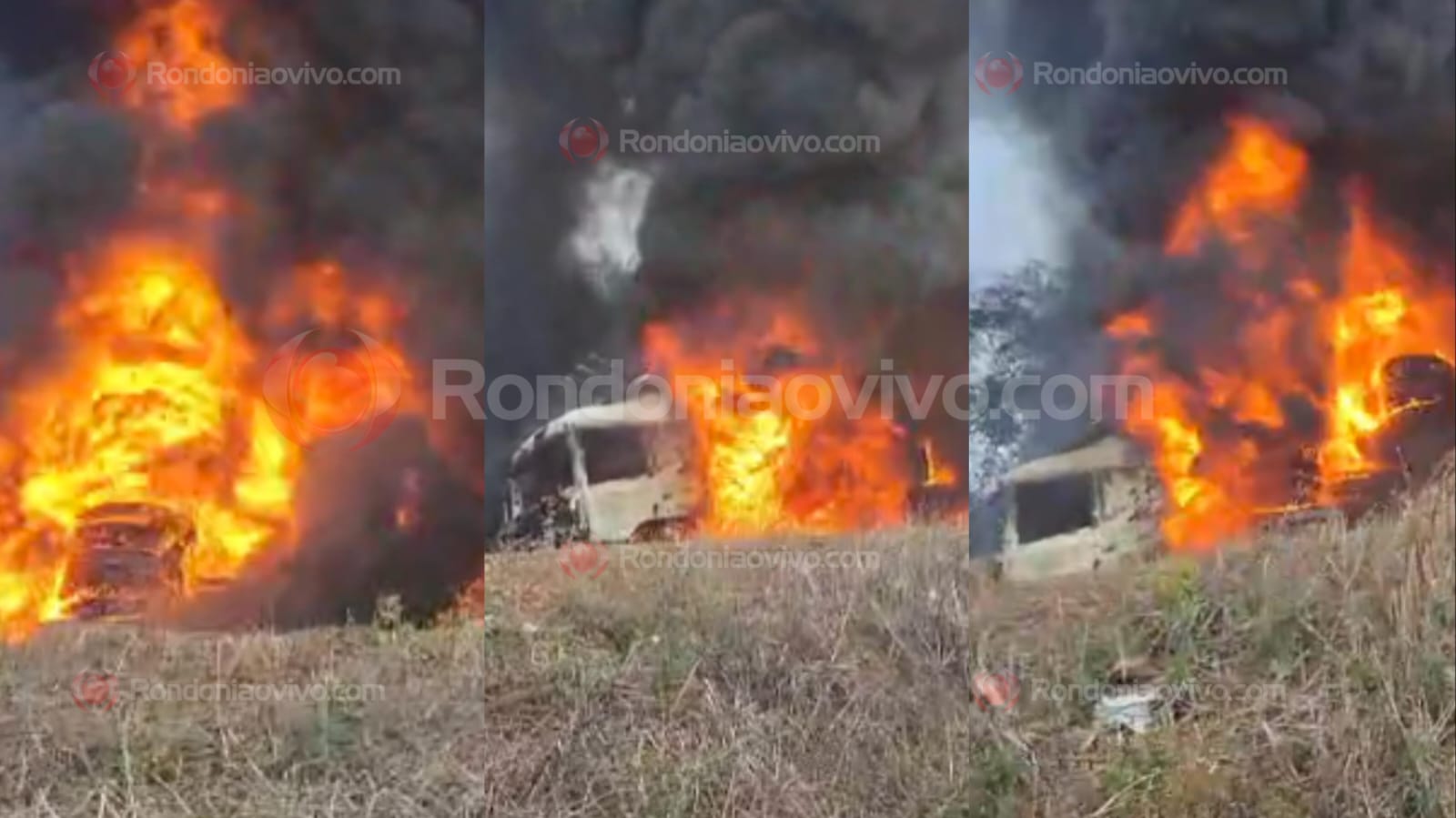 URGENTE: Vídeo mostra carreta sendo destruída por incêndio na BR-364