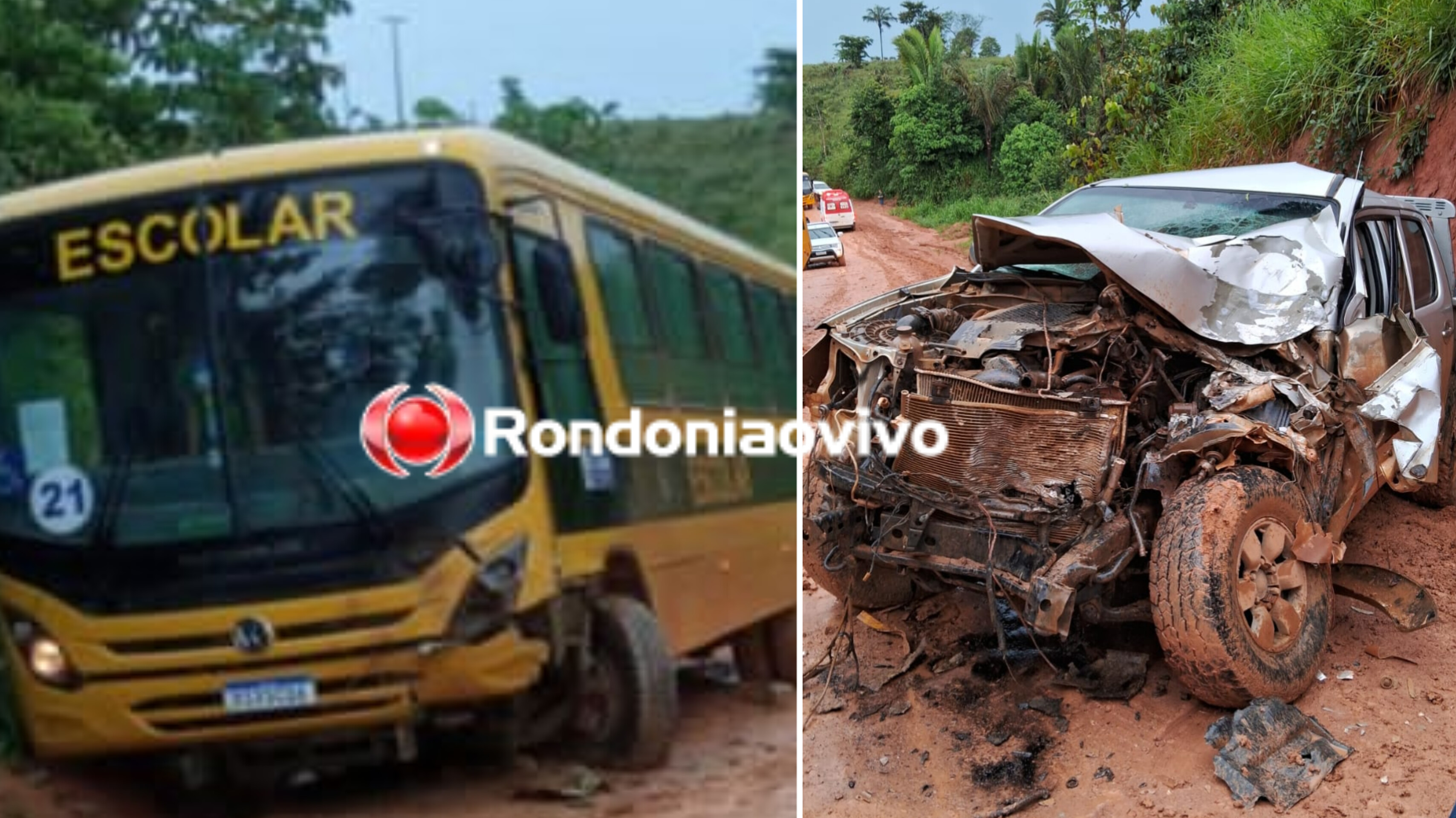 DE FRENTE: Grave colisão envolvendo ônibus escolar e caminhonete deixa quatro vítimas 