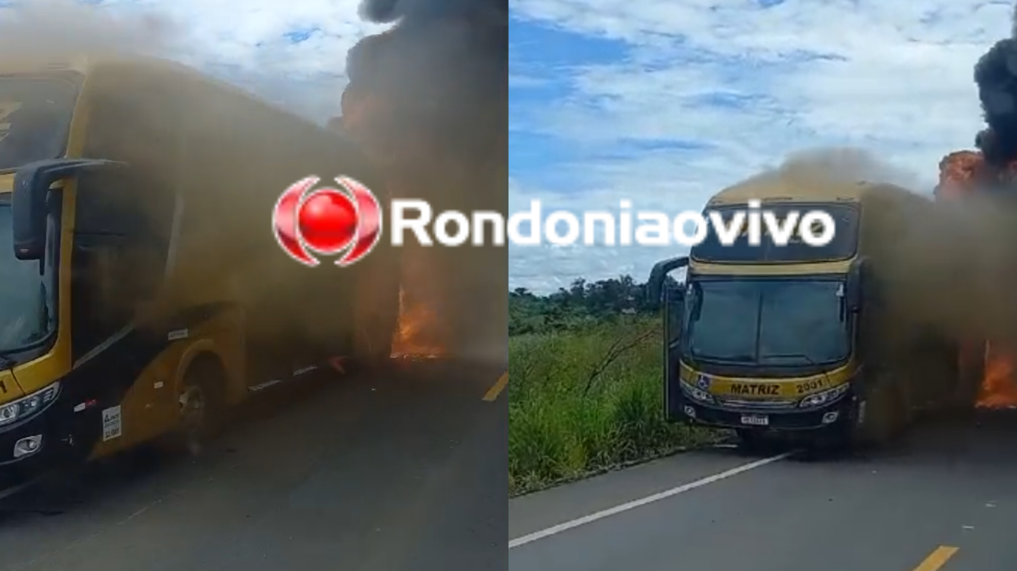 SINISTRO: Ônibus lotado de passageiros pega fogo na BR-364 - VÍDEO 