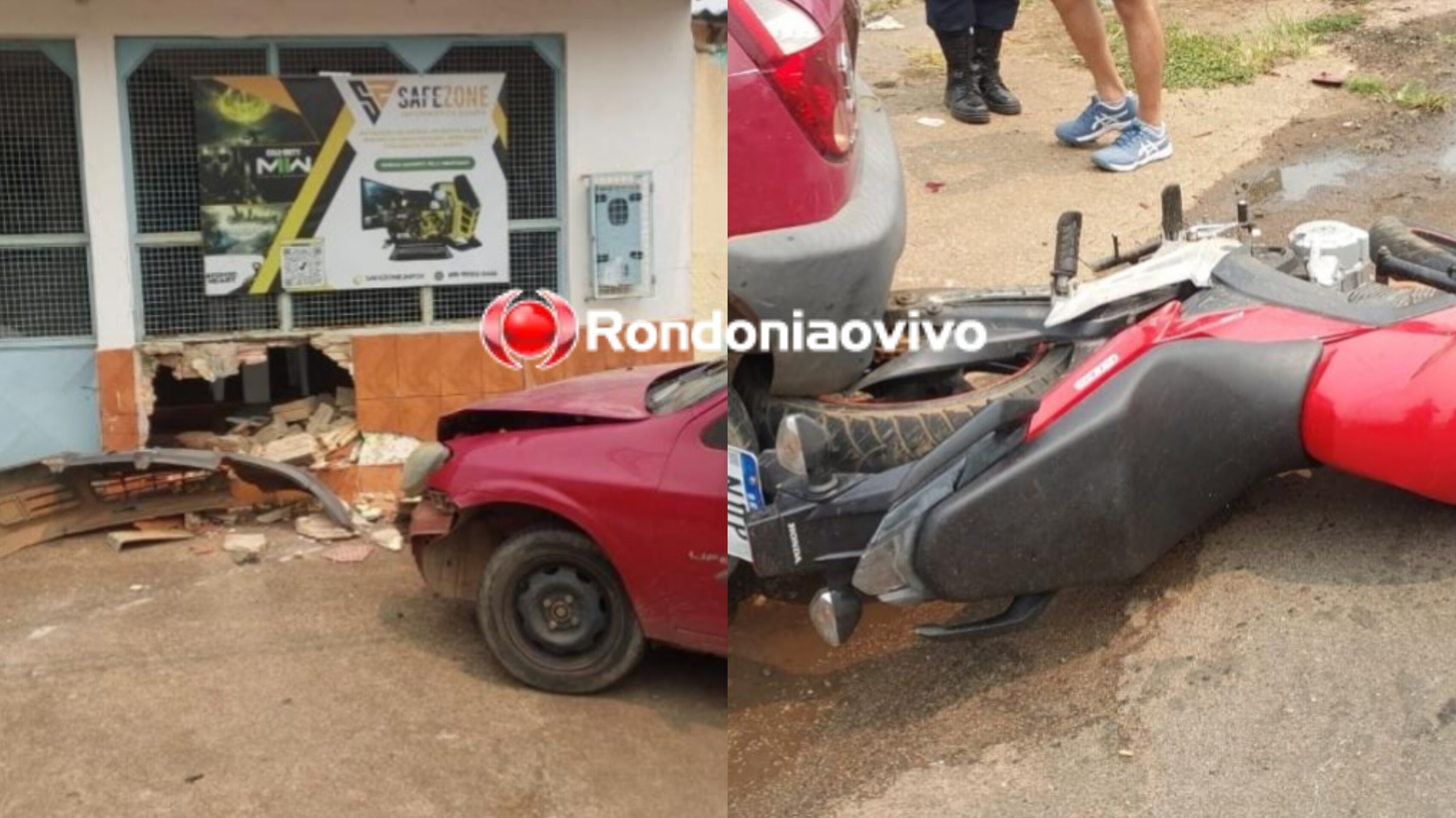 VÍDEO: Motorista de Celta atropela gravemente motociclista e quebra muro de residência 