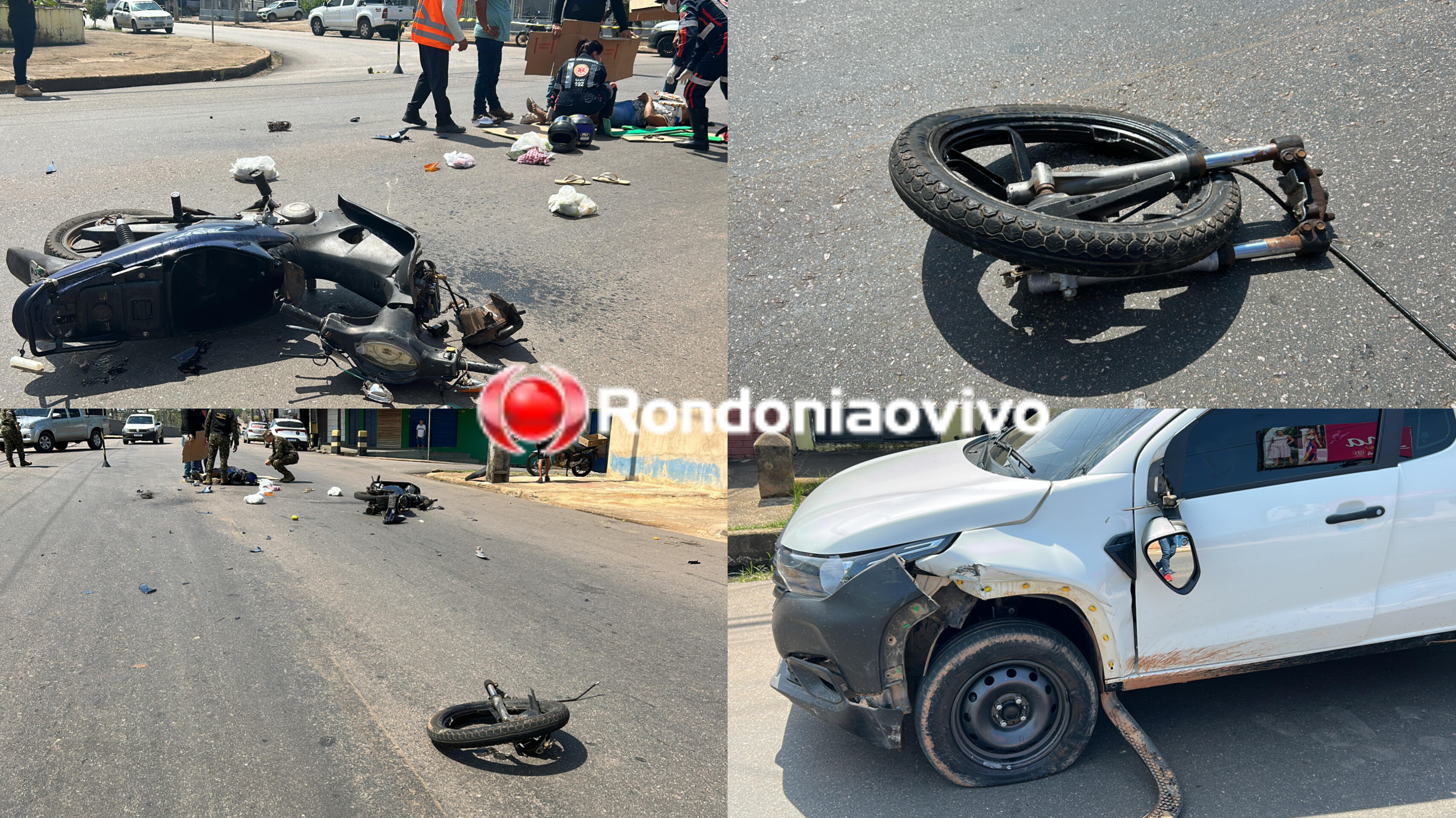 FORTE COLISÃO: Roda de moto é arrancada e mulher fica gravemente ferida